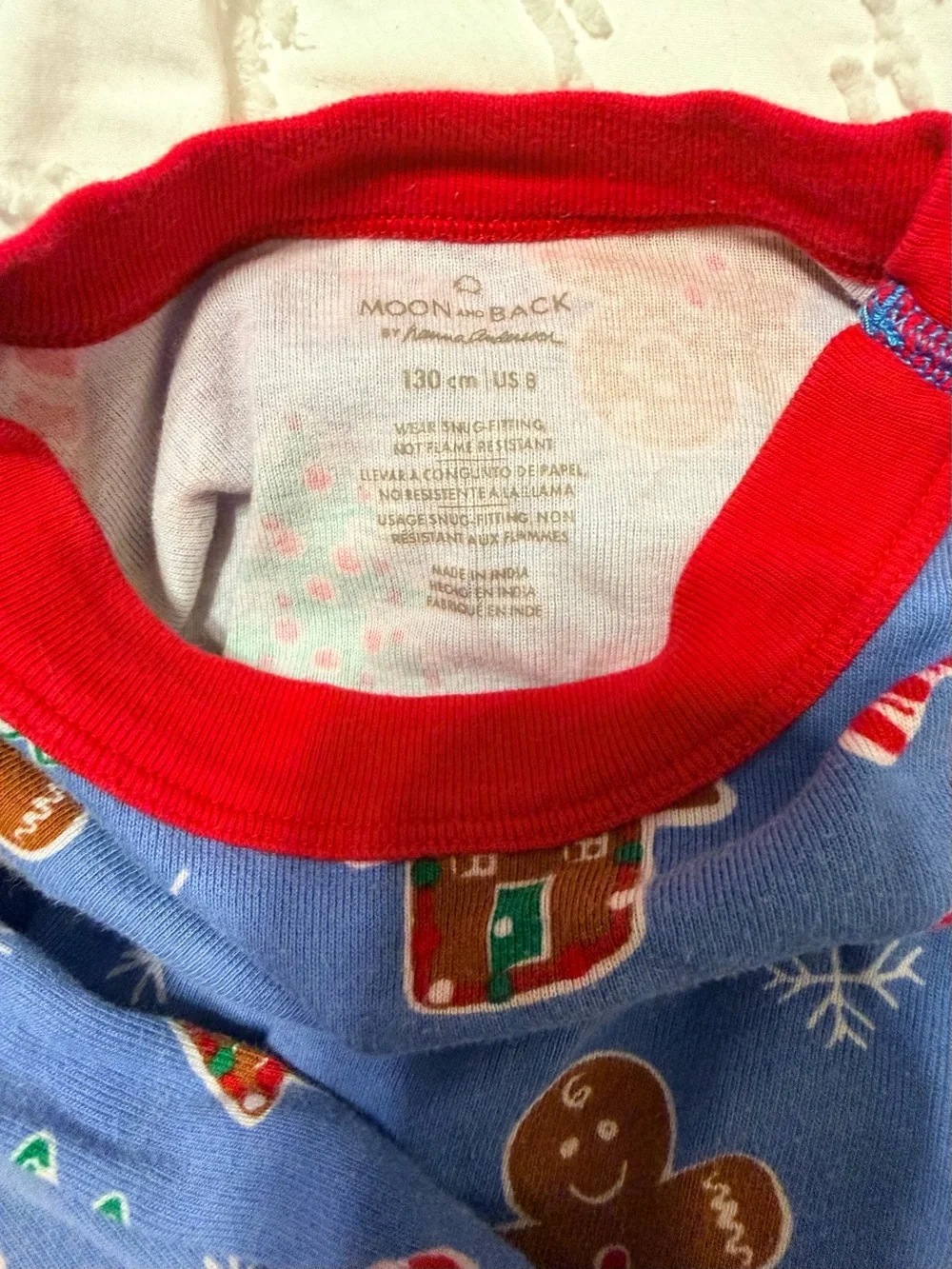 Kids Christmas Gingerbread Print Pajama Set - Blue/Red - Hanna Andersson size 8
